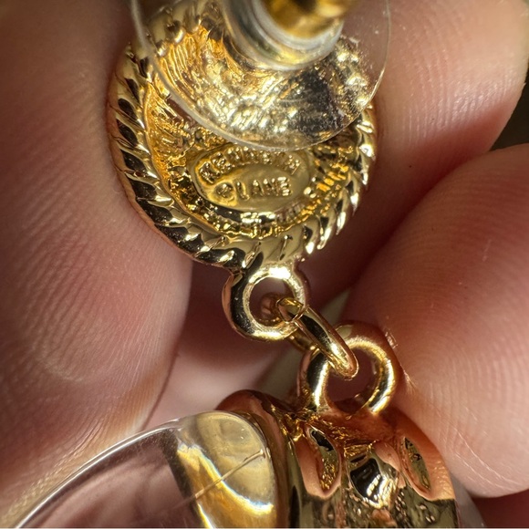 Kenneth Jay Lane Couture Clear Lucite Drop Earrings Gold Tone New 80s Style - Picture 4 of 7